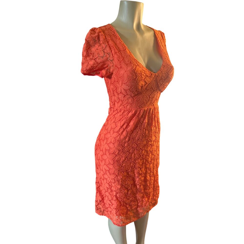 Women XS Anthropologie Leifnotes Dogflora Red Lace Overlay Sheath Midi Dress